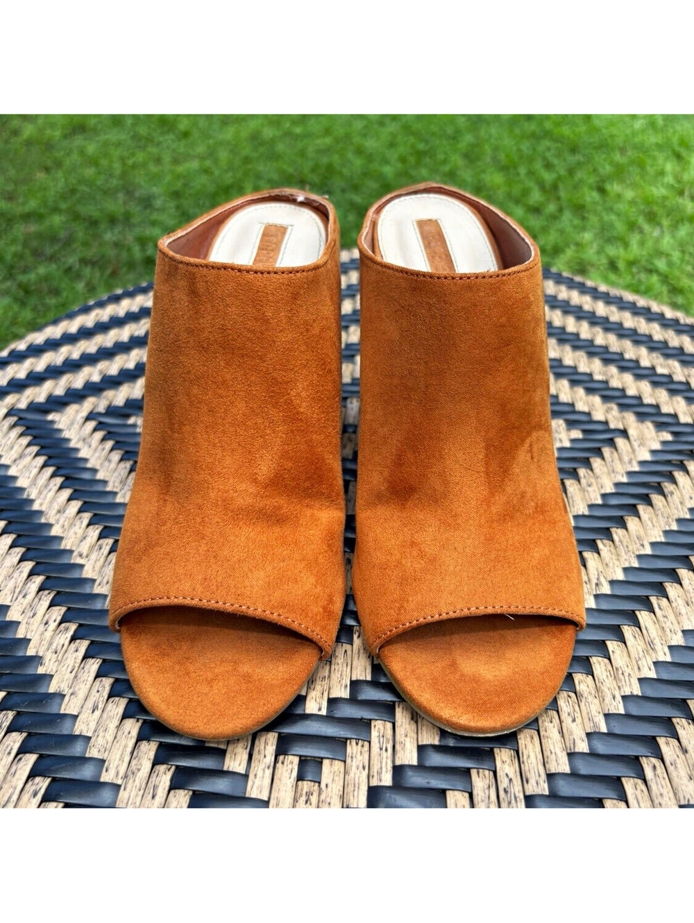 Forever 21 Brown Suede Open Toe Mule Block Heel Slip On Women's US 6.5